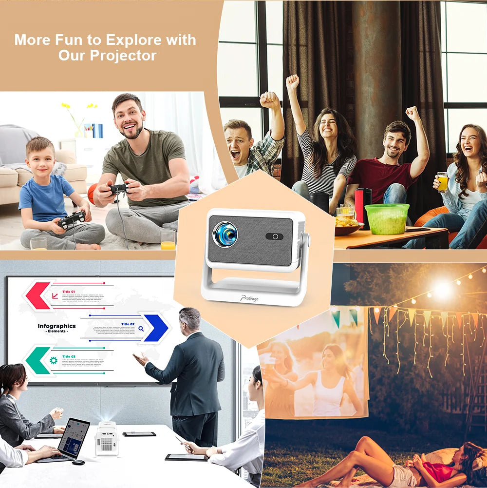 PROGAGA PG370 MAX Projector HD 1080P 4K Android Projector 700ANSI Video Projector Home Theater Portable Projector for Smartphone