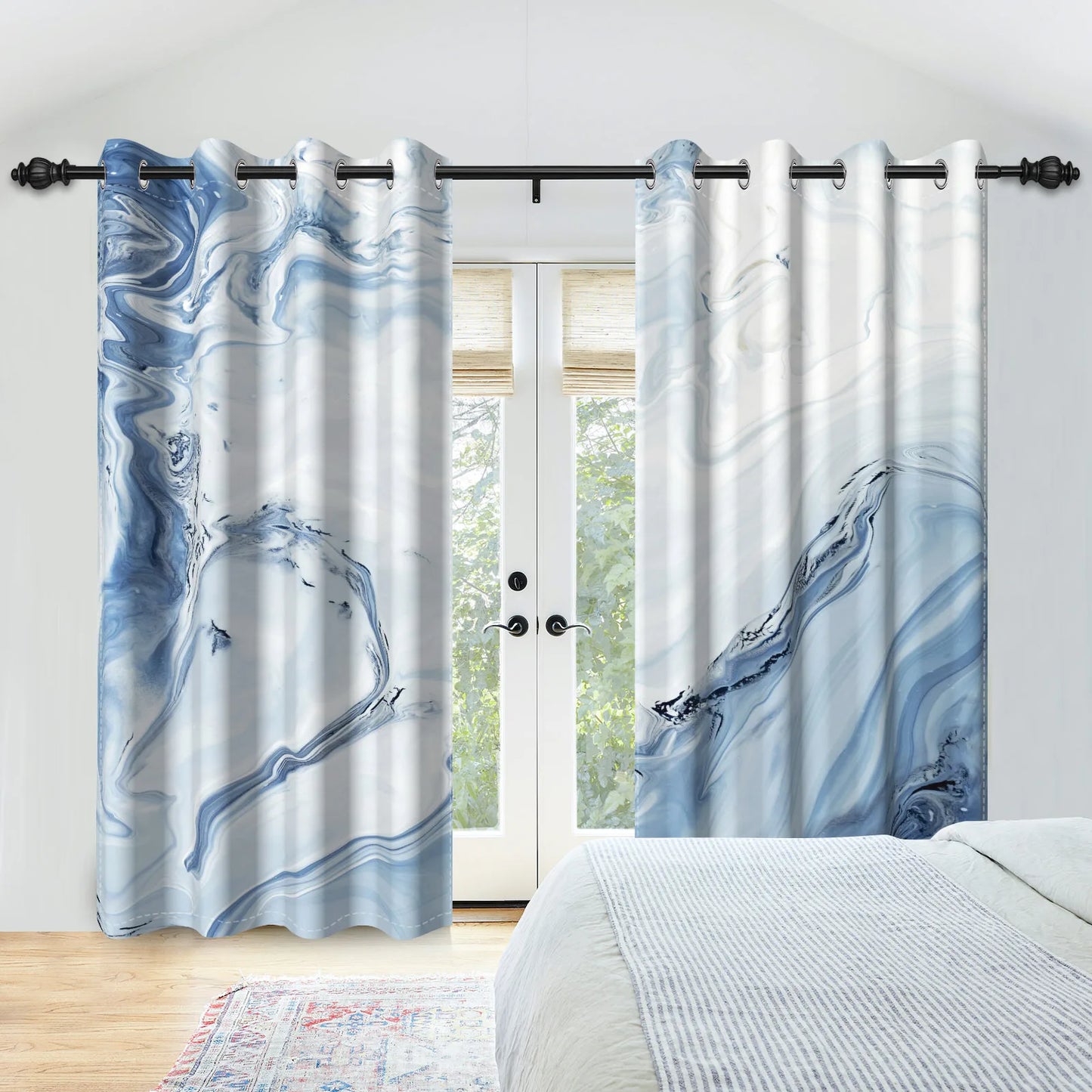 2pcs/set Marble Print Blackout Curtain Modern Window Drapes Blue Gold Pink Thermal Insulated Living Room Bedroom Home Decoration
