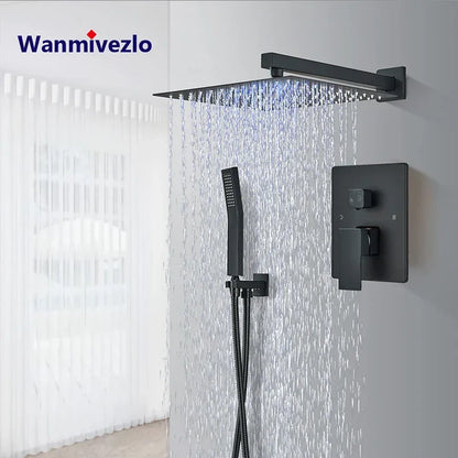 Matte Black LED  Bathroom Showe Faucet Rainfall Shower Head Bath Water Faucet Wall Mounted Bathtub Shower Mixer Tap Shower Set