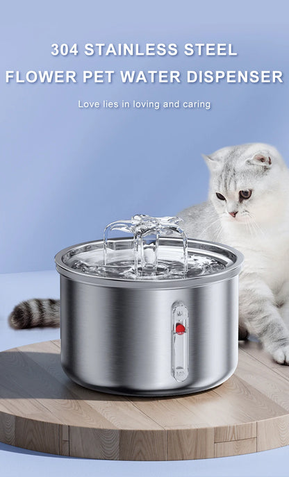 Stainless Steel Pet Water Feeder Cat Automatic Water Fountain USB Electric Mute for Cat Dog Filter Fountain Smart Drinking Bowl