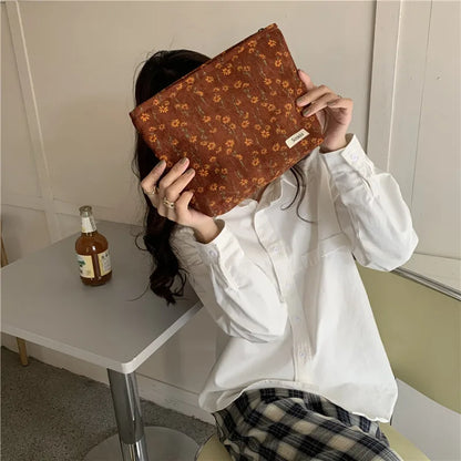 Cosmetic Bag Women Floral Makeup Case Organizer Korean Embroidery Cosmetic Pouch Travel Toiletry Bag Corduroy Canvas Beauty Case
