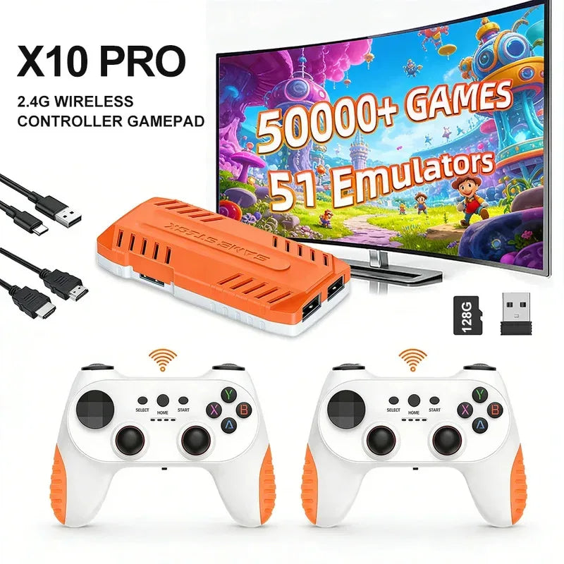 2026 New X10 PRO GameStick 128G 4K Video Game Console 3D Games Built-In 50K Games 40+ Emulators Retro Games Dual 2.4G Controller