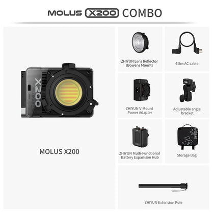 ZHIYUN MOLUS X200 RGB X200 Bi-color LED Video Light 200W High Brightness Adjustable Color Temp APP Control for Vlogging Filming