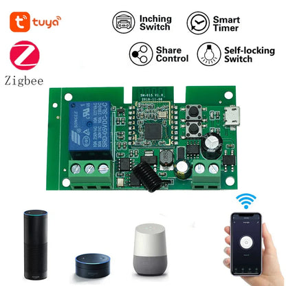 Zigbee Tuya 1CH Smart Relay Module Home Automation DC 5V 7-32V RF433Mhz Remote Control Motor Light Garage Switch Work With Alexa