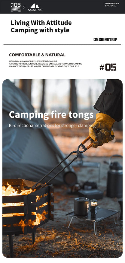 ShineTrip New Outdoor Camping Fire Poker Thickened anti-scald carbon steel fire poker Picnic BBQ lightweight portable