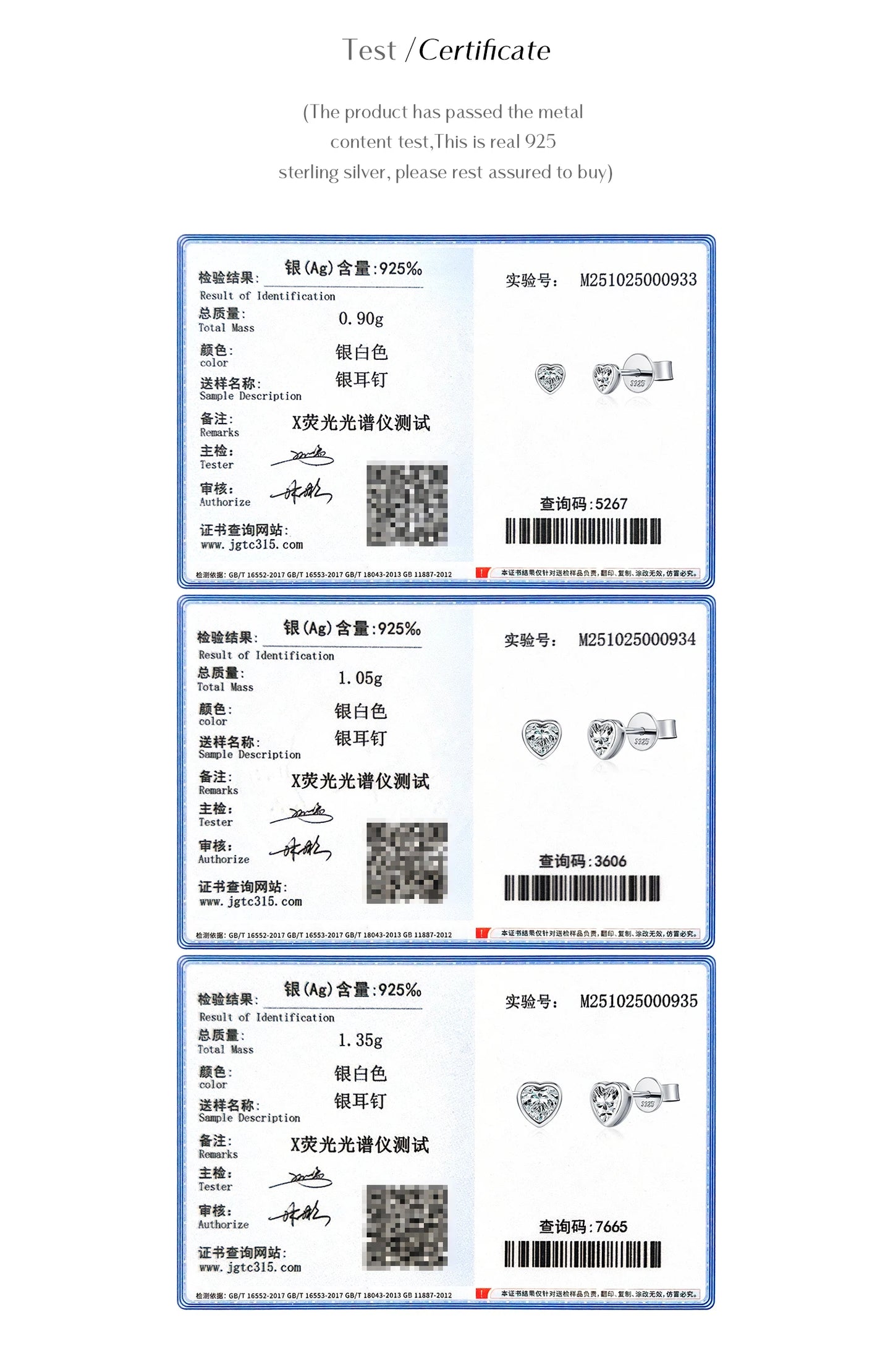 MODIAN 3 Sizes Heart Moissanite Ear Studs 925 Sterling Silver Dazzling Stackable Fashion Stud Earrings For Women Fine Jewelry