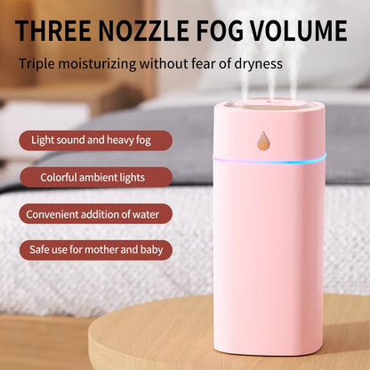 Triple-Nozzle 600mL Waterdrop Mist Humidifier: Fast & Gentle Moisture for Your Space