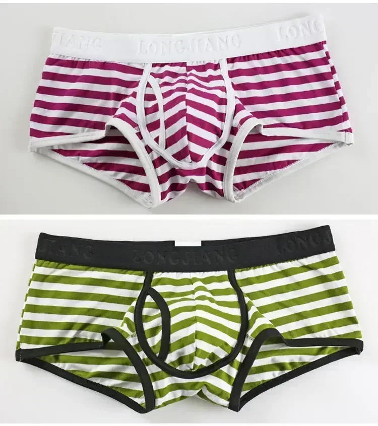 Cotton Men Boxers Men Soft Penis U-Pouch Underwear Underpants Shorts Breathable Striped Hot Male Underwear