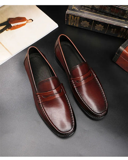 Vintage Top Layer Genuine Leather Slip on Loafers Breathable Moccasins Driving Design Casual Cowhide Shoes for Men