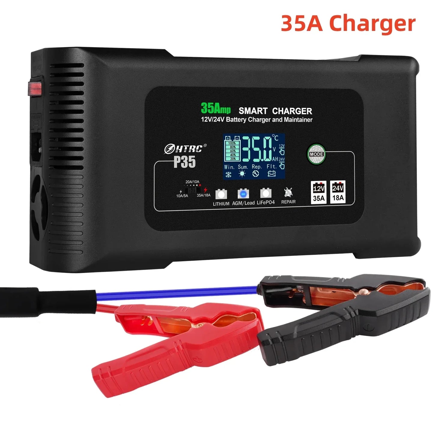 HTRC 12V/24V 15A/20A Car Battery Charger Smart Charger for Lead-Acid PB LiFePO4 Battery 7-Stage Automatic Car Motorcycle Charger