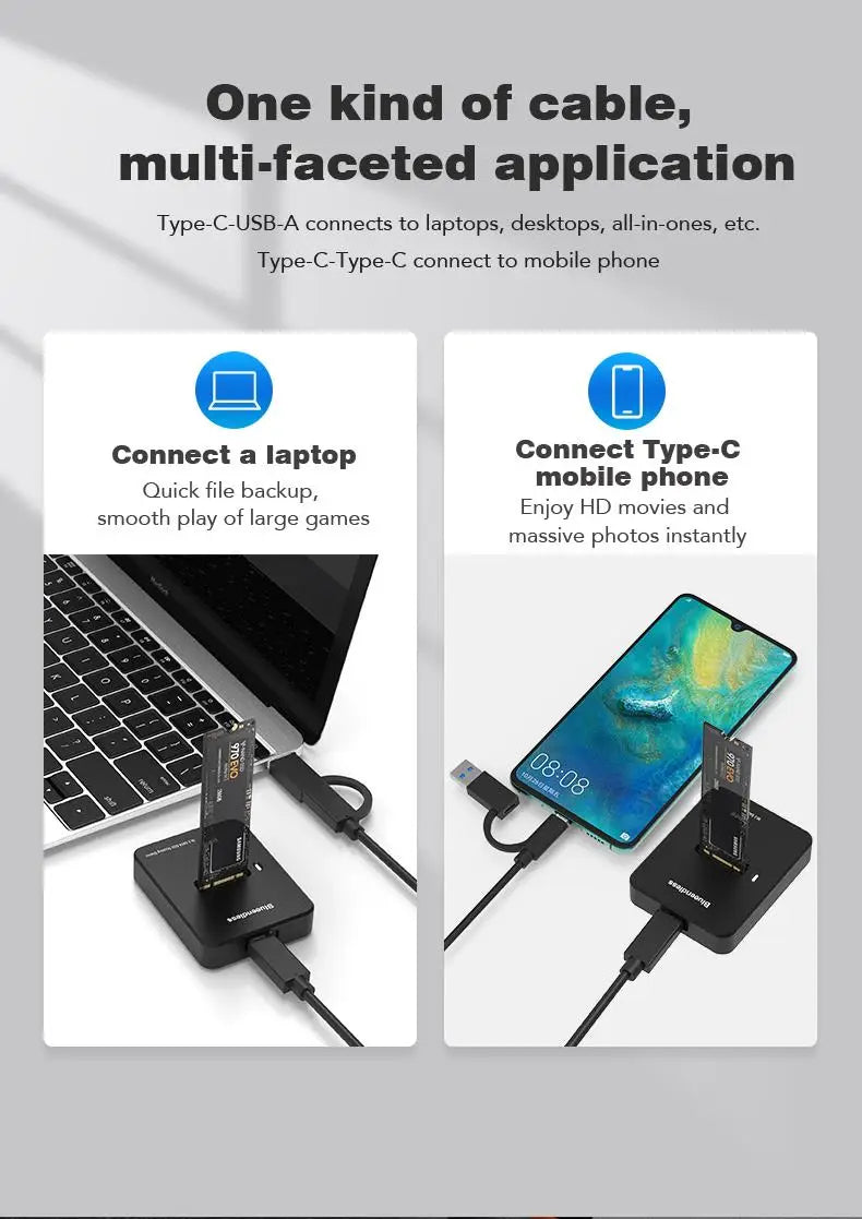 Blueendless External SSD Hard Disk M.2 SSD Enclosure 10Gbps Online Reading Writing Speed SSD Case For SATA NVME Docking Station