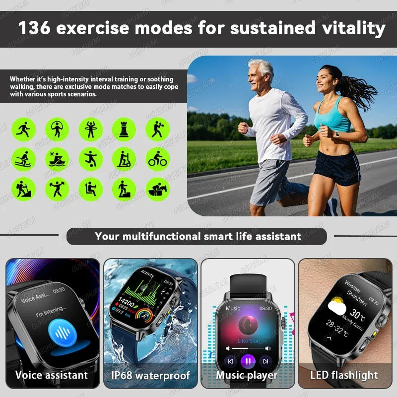 2026 New Health Smart Watch Precise Measurement ECG+PPG Blood Pressure Uric Acid Body Fat Analysis call SmartWatch For Men Women