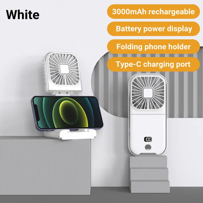 3000mAh Battery Handheld Outdoor Small Fan Portable Small Halterneck Adjustable Speeds Foldable USB Charging Cooling Artifact