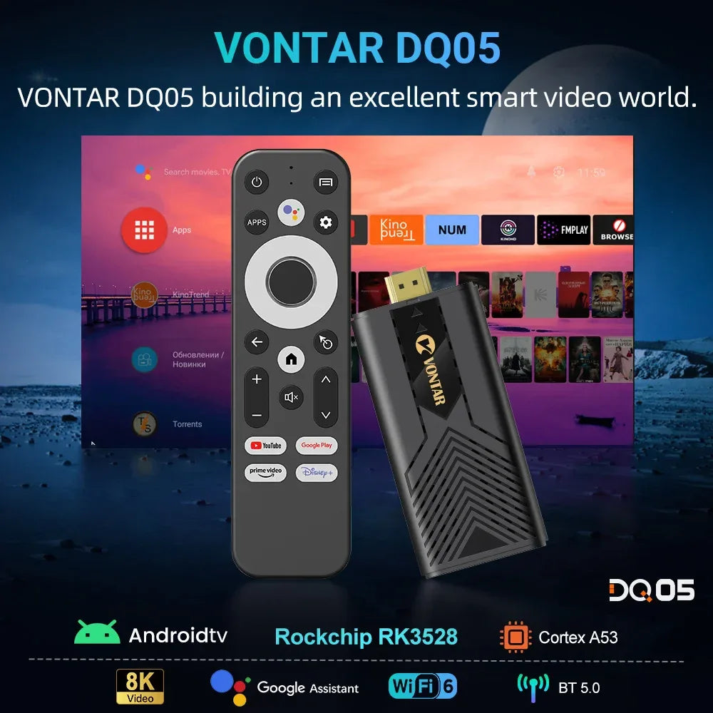 VONTAR DQ05 4G 32G TV Stick Android13 ATV UI Rockchip RK3528 Quad Core 64bit Cortex A53 Support 8K Video 4K 60fps Wifi6 BT5.0
