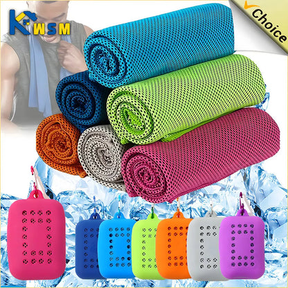 10PCS Portable Mini Silica Gel Set Cold Towel Polyester Fiber Outdoor Cooling Towel Fitness sports gym Run quick Dry Cool Towel