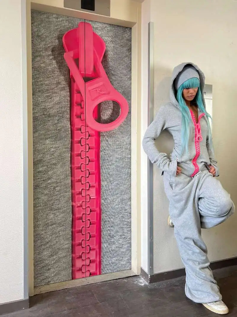 Y2K street Harajuku loose oversized zipper multi-pocket hoodie American fashion trend solid color oversized hoodie for women