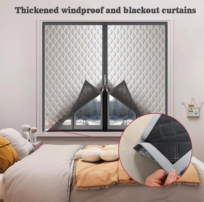 Window windproof, warm curtain, cold proof double-layer thick blackout curtain, soundproof cotton window, gray zipper style