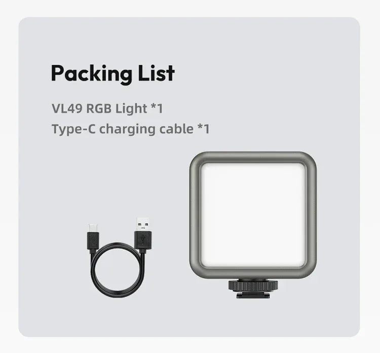 Ulanzi VL49 RGB Video Lights Mini LED Camera Light 2000mAh Rechargable LED Panel Lamp Photo Video Lighting for Youtube Tik tok