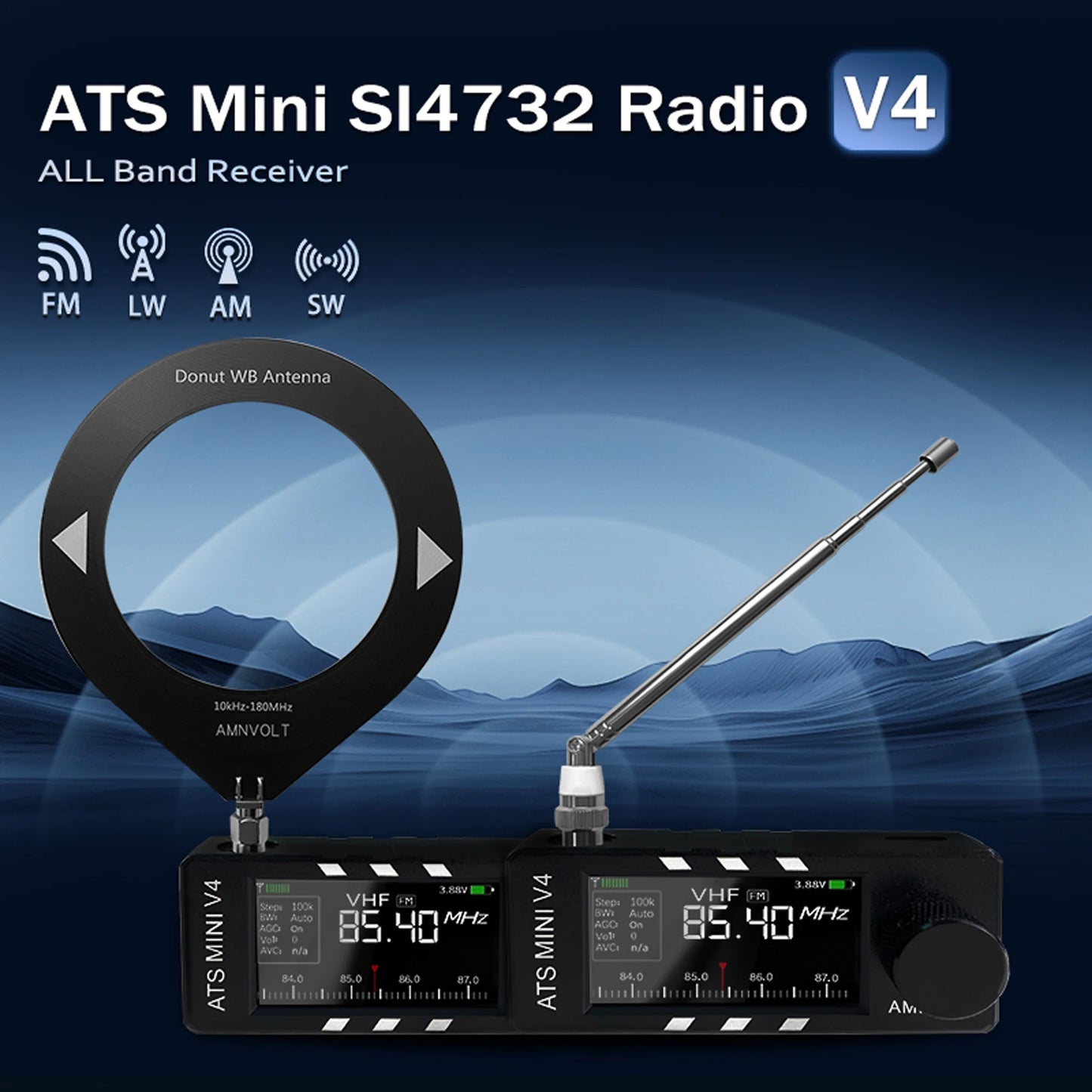 AMNVOLT V4/V3S ATS MINI SI4732 Radio ALL Band DSP Radio FM AM SSB LSB USB Receiver, built-in Hi-Z Headphone Amplifier Circuit