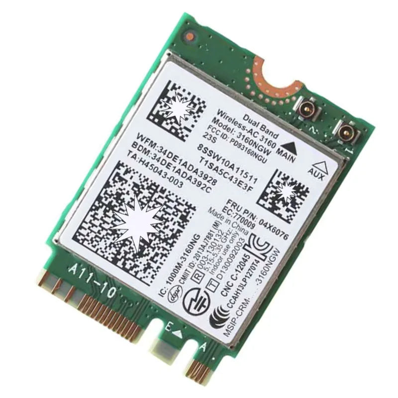 Dual Band Wireless-AC 3160 AC3160 802.11ac+BT 4.0 WiFi Card For  Yoga 3 500 E50 B51 B70 G40 G70 Z70 Series FRU 04X6076