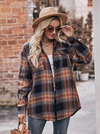 Autumn Plaid Shirt Women Long Sleeve Turn-down Collar Oversize Shirts Female Stylish Vintage Casual Blouse Ladies Chemise