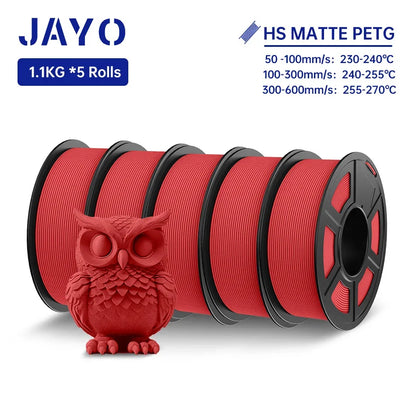 JAYO PETG 3D Filament 1.75MM High Speed PETG 3D Printer Filament 5Rolls High Flow Speedy Matte Effect 3D Printing Mateials