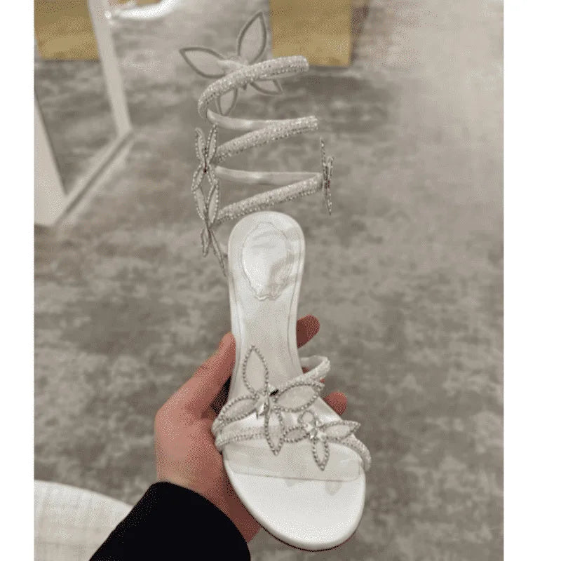 New Spring and Summer Women's High-heeled Sandals Snake-shaped Butterfly Diamond Flower Stiletto Heel Sandals High Heels