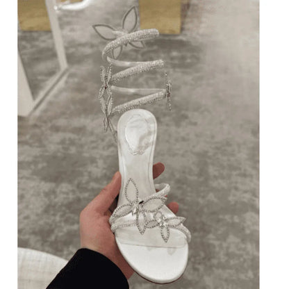 New Spring and Summer Women's High-heeled Sandals Snake-shaped Butterfly Diamond Flower Stiletto Heel Sandals High Heels