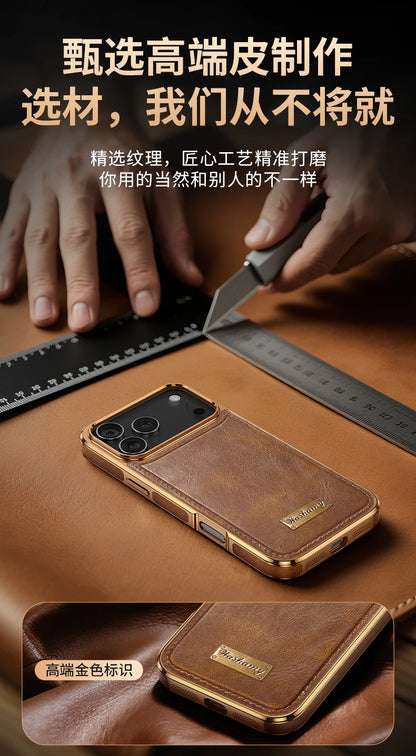 Business Retro Leather Back Case For iPhone 17 Pro Max / 17 Air For Magsafe Magnetic Magnets Shell