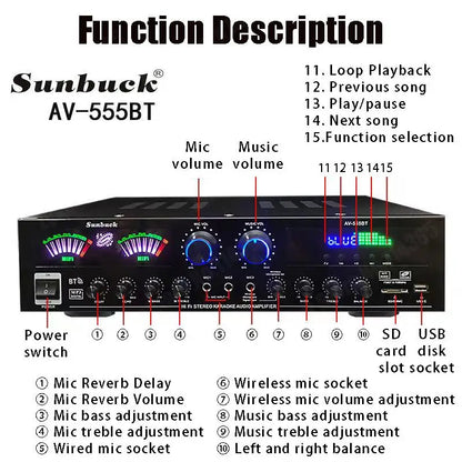 AV-555BT/999BT Max 4000W Bluetooth Sound Amplifiers Dual Dynamic Screen HiFi Digital Stereo Amplify For Home Car Theatre Karaoke