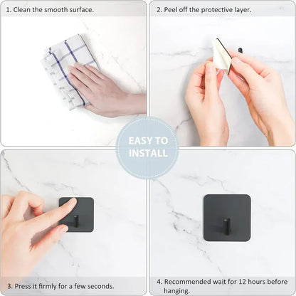 SUS304 Stainless Steel Adhesive Hook Self Adhesive Wall Hooks Hanger Heavy Duty Waterproof Storage Holder Stick on Towel Hooks