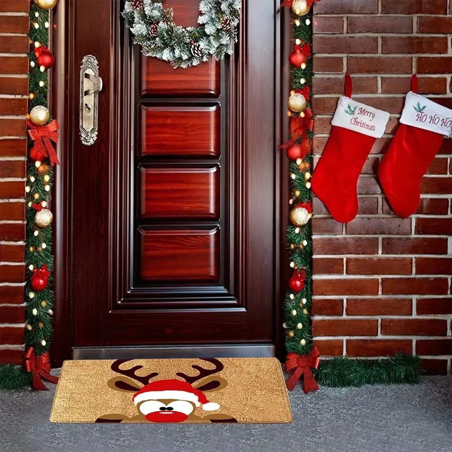 VIKAMA Merry Christmas Welcome Doormat Winter Non-Slip Rubber Backed Floor Mat for Home Indoor Outdoor Entrance Decoration