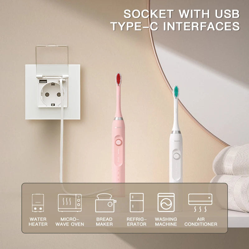 BSEED Single EU Wall Socket USB Type-c Ports Double Waterproof Cover Bathroom Power Sockets Triple Glass Electric Outlets 16A