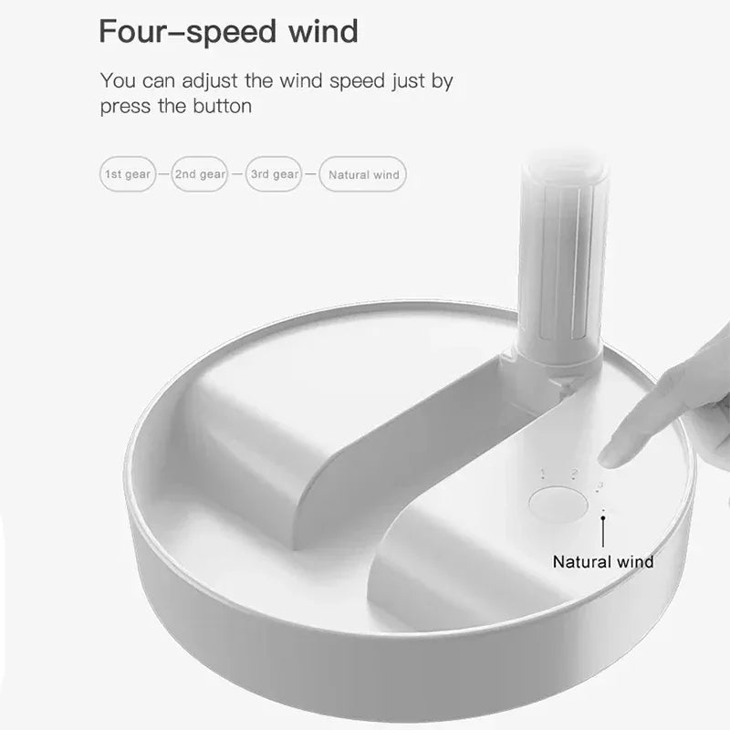 Foldable Telescopic Wireless Portable Desk Fan Usb Rechargeable Built-In Battery Oscillating Standing Air Cooling Fan