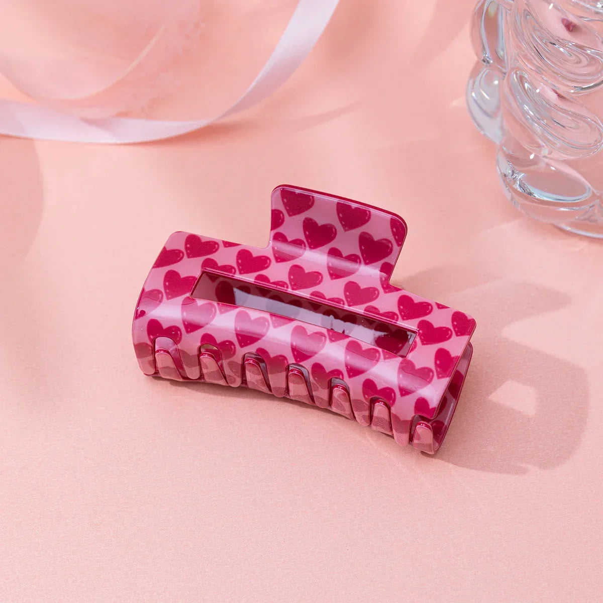 Valentine's Day Romantic Pink And Red Heart Grab Plastic Clip Large Square Hair Claw Back Updo Shark Clip Gifts For Grilfriend
