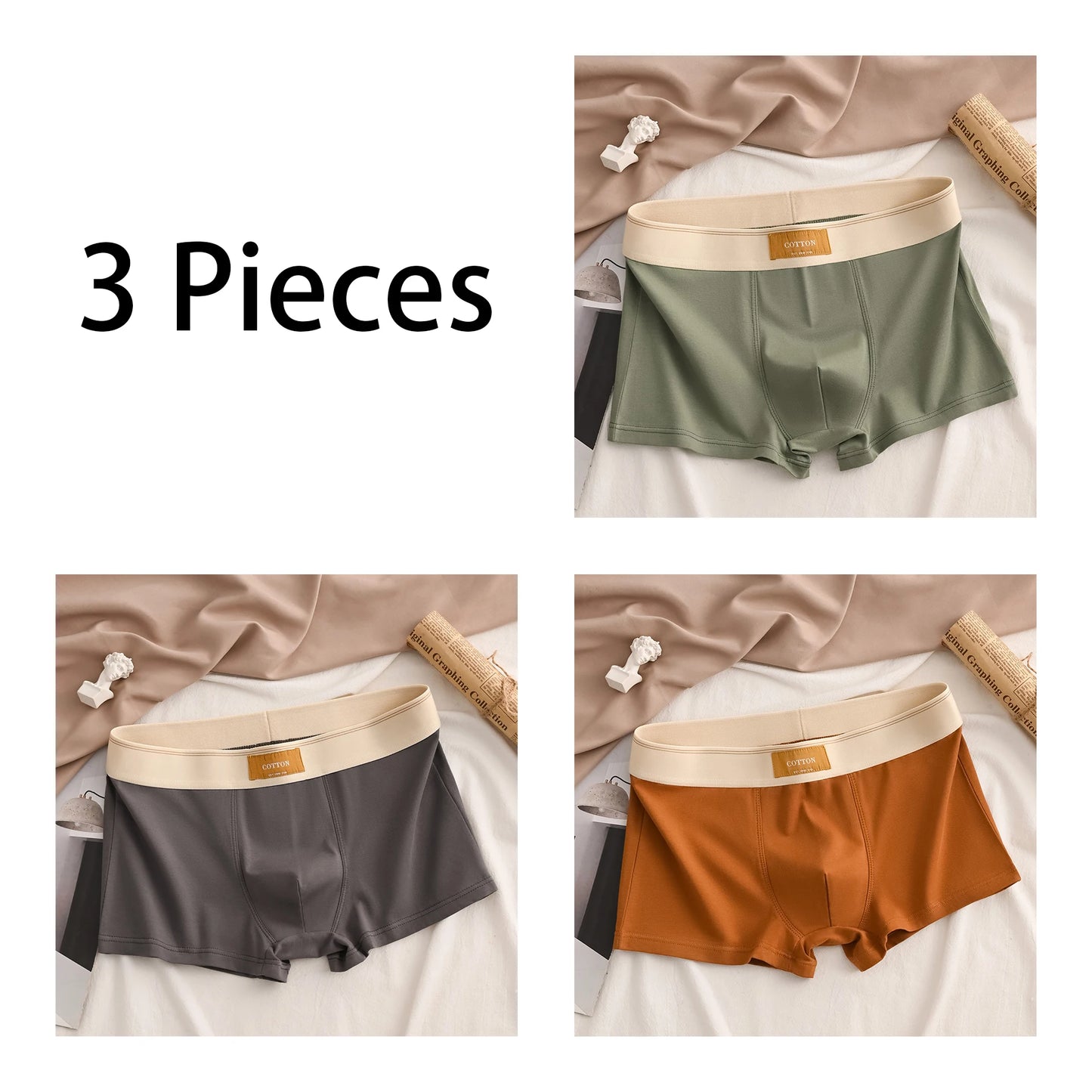 3Pcs High-Quality Cotton Men's Boxer Briefs Soft Healthy Casual Fashionable Sport Boxers Trendy Men's Shorts Underwear