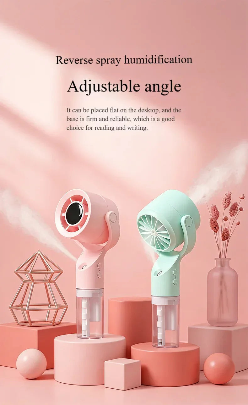 Portable Handheld Spray Mist Fan Mini Turbine Rechargeable Cooling Fan For Desktop Outdoor Camping Student Dormitory Summer Use