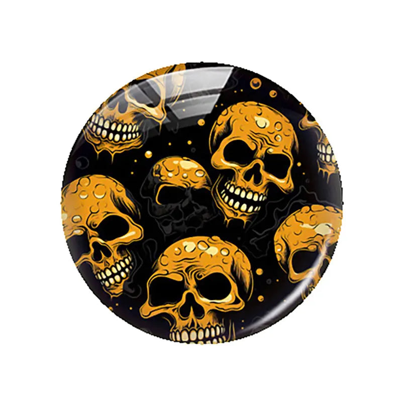 Breloques cabochons en verre à dos plat, style gothique sombre, tête de mort et fleur, pour la création de bijoux DIY. Démonstration de camée à dos plat pour la fabrication de bijoux DIY.