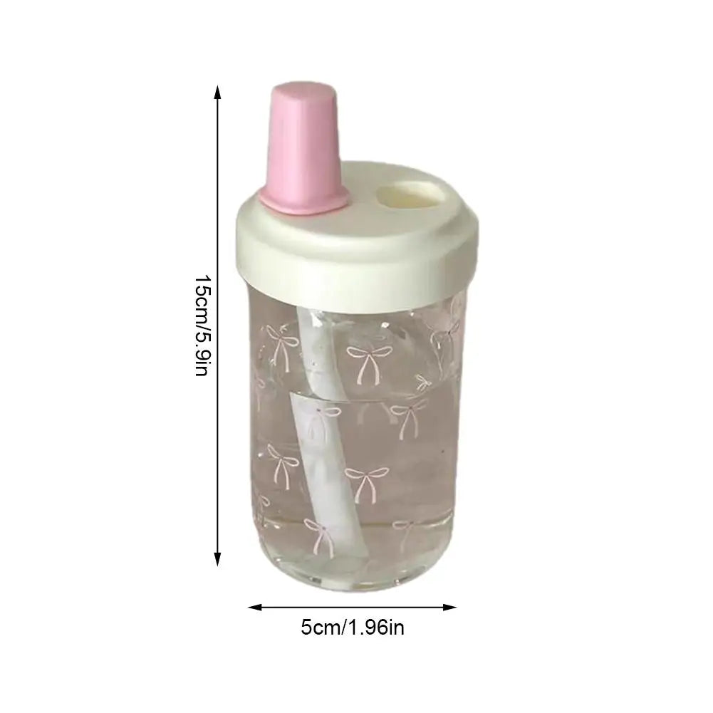 Pink Bow Tumbler Transparent Straw Water Cup Cute Portable Water Bottle For Outdoor School Drinking Water Bottles ﻿