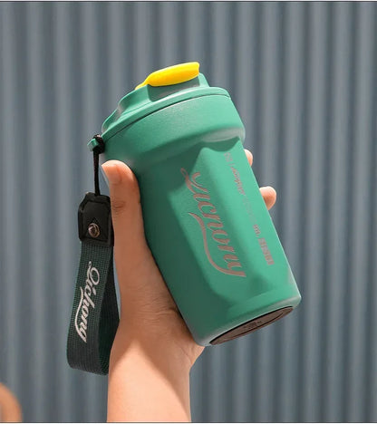 480ml Portable Thermal Coffee Mug Double Layer Stainless Steel Coffee Mug with Lid Car Thermos Milk Juice Water Bottle Gift Mug
