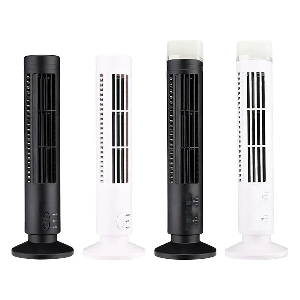 Bladeless Desktop Tower Fan Portable Electric Fan Air Cooler 2 Wind Speed Cooling Air Conditioner Standing Fan for Home Office