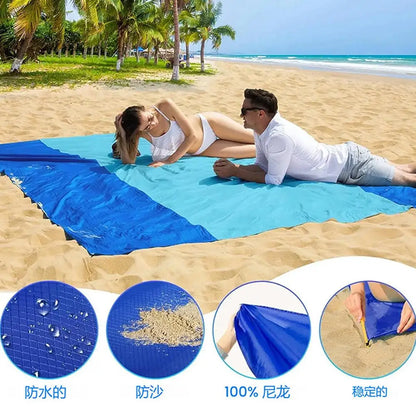 200x210cm Sandproof Waterproof Beach Mat, Foldable 3-Color Spliced Outdoor Picnic Blanket, Lightweight Pocket Camping Mat