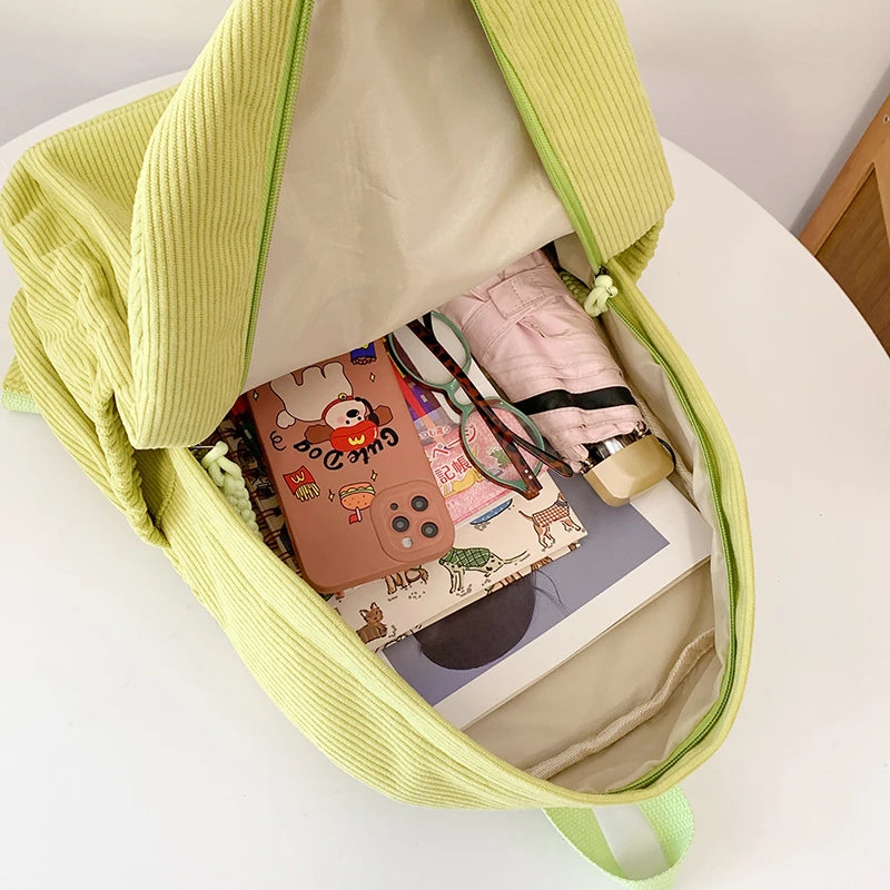 Women Schoolbag Waterproof Large Capacity School Backpack Smooth Zipper Solid Color Teens Girl Casual Daypack Bag Student Supply