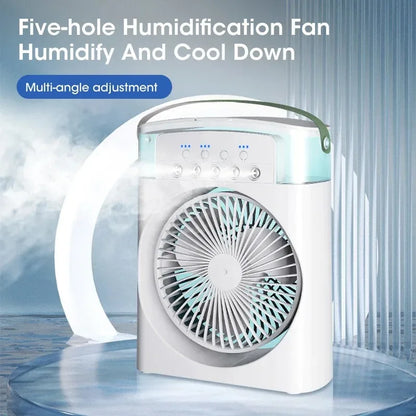Mini Portable Evaporative Air Conditioner Fan with 7-Color LED Lights 1-2-3 Hour Timer 3 Wind Speeds 3 Spray Modes for Desk