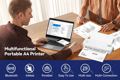 Wireless Mini A4 Thermal Printer Inkless Portable Bluetooth Mobile Phone Photo Document Printer For Office/Work/Home Use