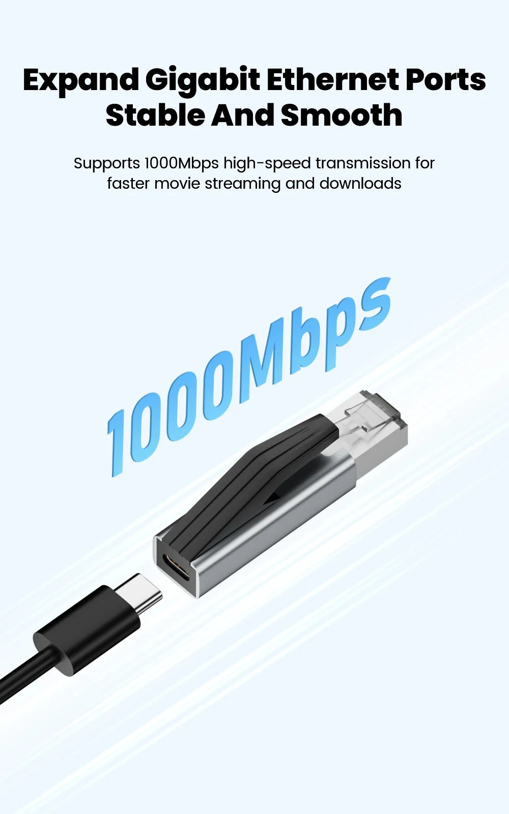 Kebidumei 1000Mbps USB C to Ethernet Adapter Gigabit USB C Female to RJ45 Male Network Converter for MacBook Pro iPhone 16 iPad