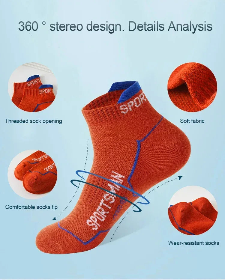 5 Pairs Men's Short Socks Sweat Absorbent and Odorous Basketball Running Sports Socks Breathable Mesh Men's Socks