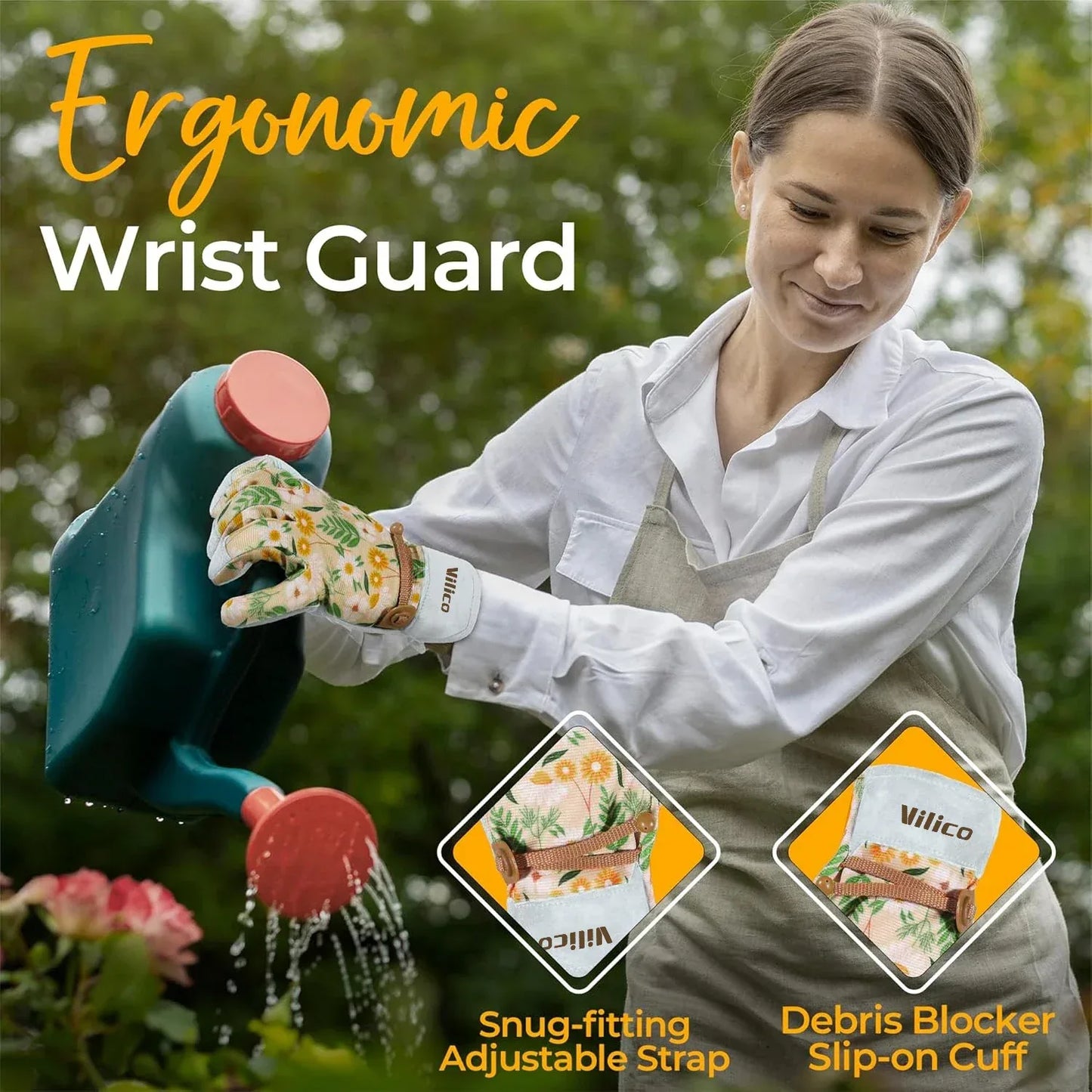 Vilico ladies' gardening gloves, breathable ladies' leather garden garden gloves, the best gift for gardeners