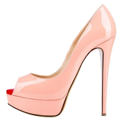 LOSLANDIFEN Sexy Peep Toe Platform Women Pumps 14cm Super High Patent Leather Heels Shoes Red Wedding Stilettos Large Size 43 44