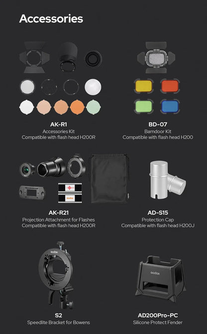Godox AD200PRO II 200W Out-door Pocket Flash AD200PROII TTL HSS Speedlite Bi-color Modeling Lamp With X2T/X3/X3PRO/XPRO/XPROII